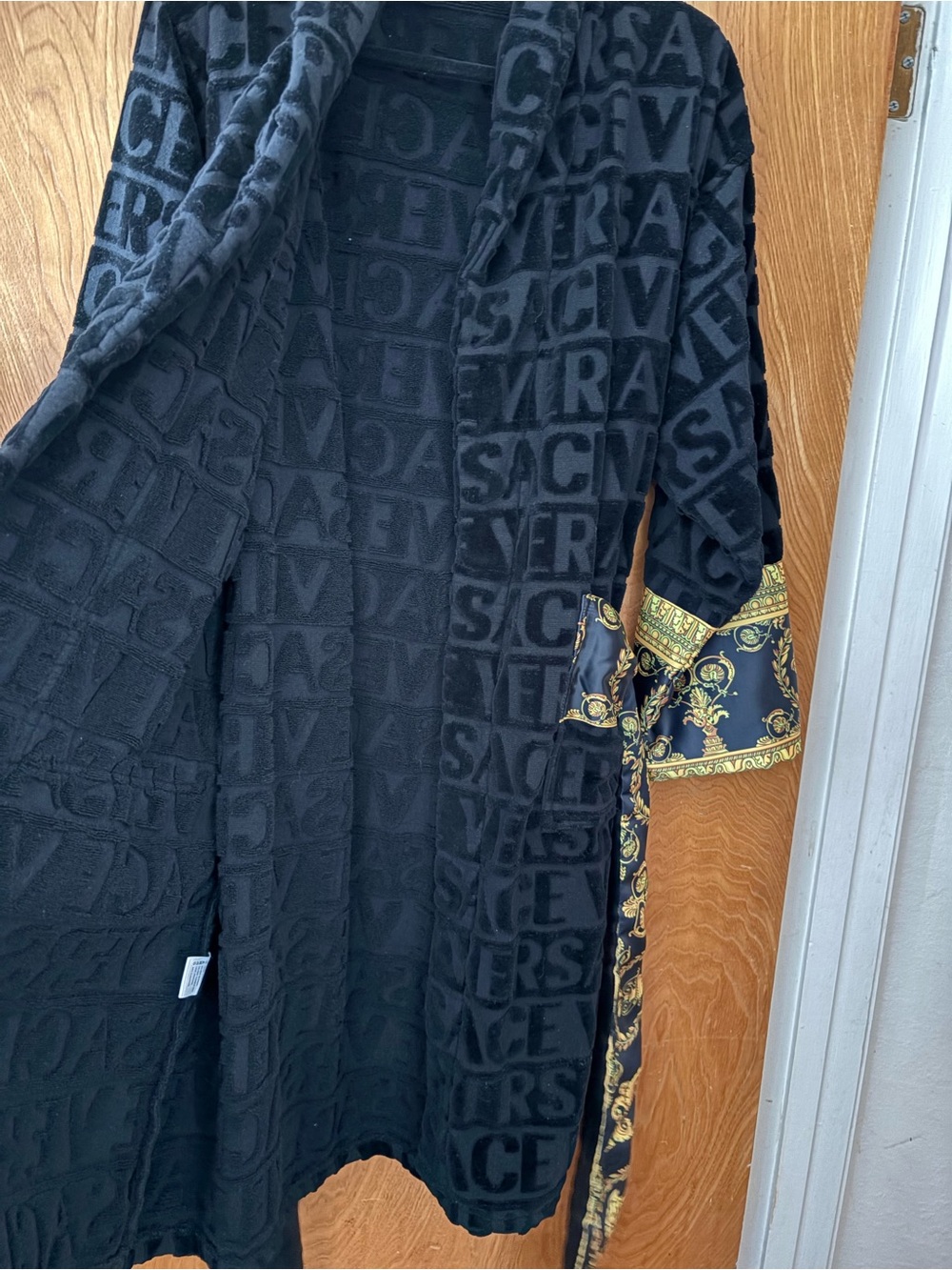 Fashion Versace style Black Velvet Robe with Gold Baroque Trim - Picture 5 of 8